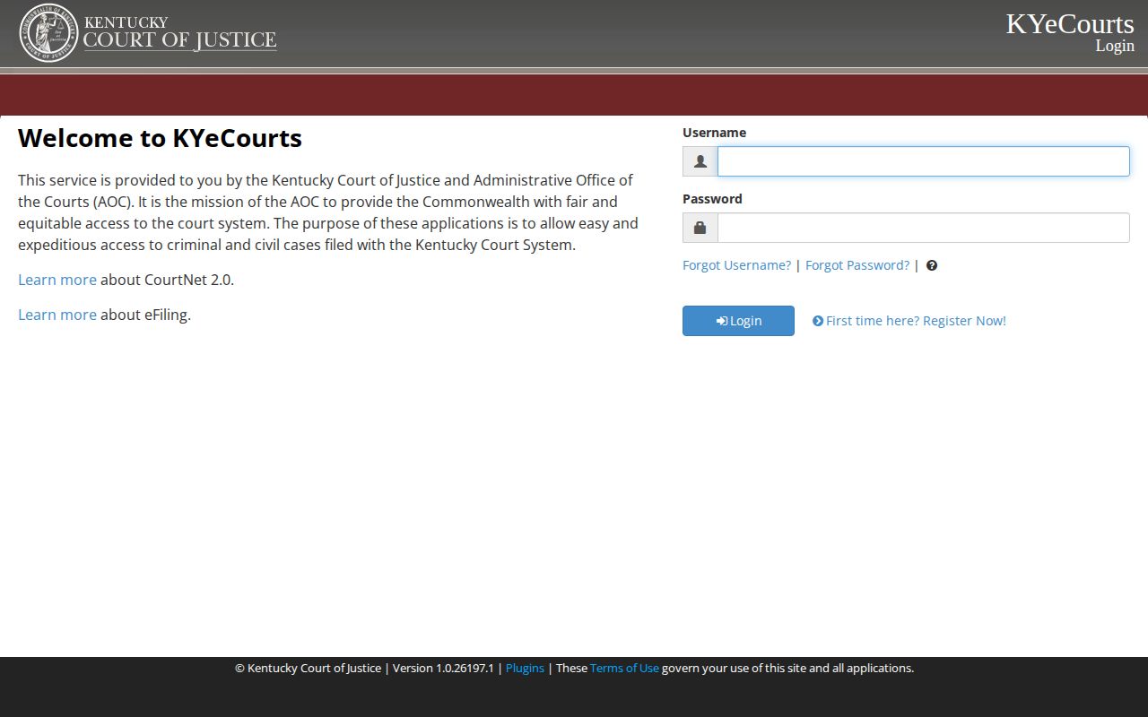 Kentucky CourtNet official case search interface