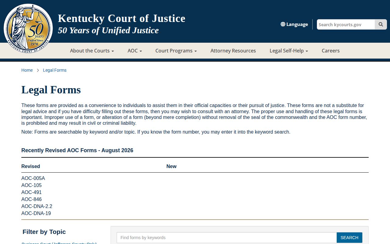 Kentucky Courts official legal forms and expungement resources